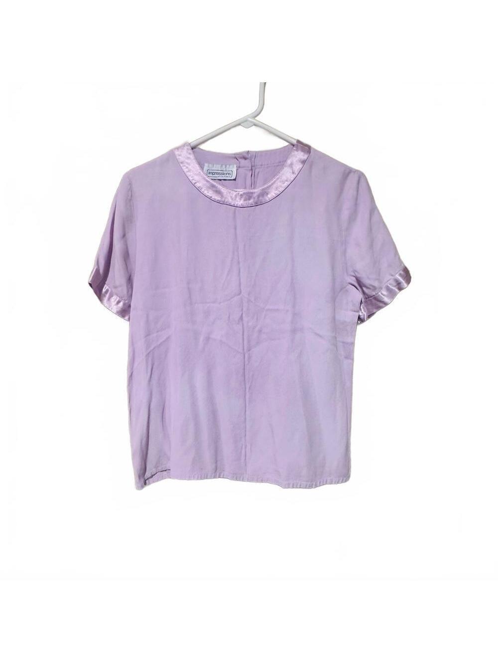 Impressions Light Purple Satin Trim Short Sleeve Top